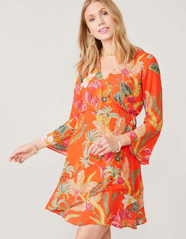 Spartina Rosalee Wrap Dress Queenie Tropical Floral Tomato | Walk in ...